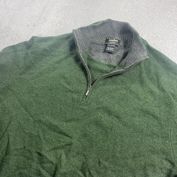 Neiman Marcus Sweater Mens Large Green 1/4 Zip Cashmere Mock Neck Pullover - Picture 1 of 7